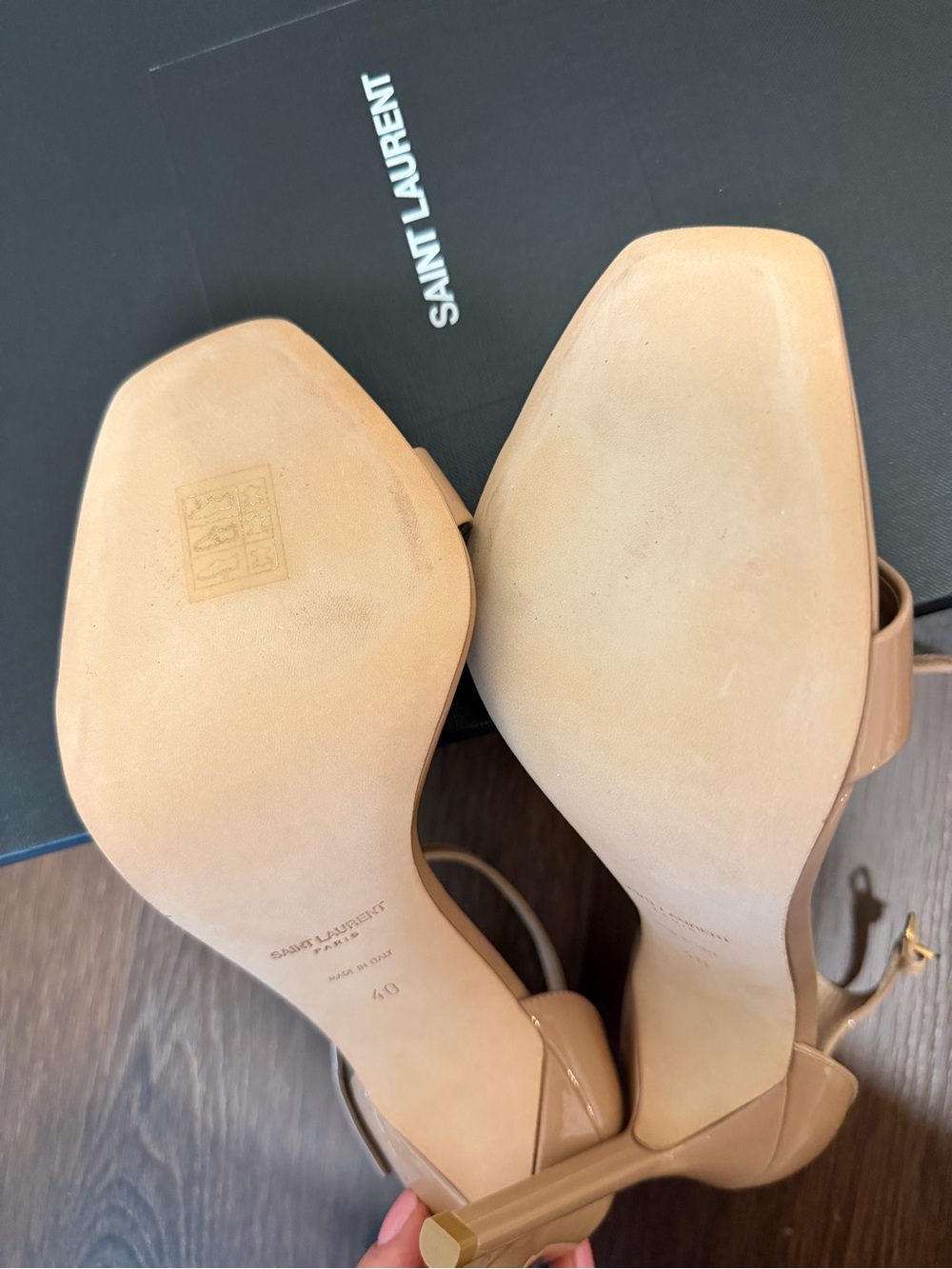 Saint Laurent Amber 105 Nude Patent Ankle-Strap Stiletto Sandals - Women 40 - Picture 4 of 11